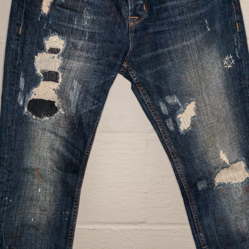 Hudson Sartor Slouchy Skinny Jeans 30x32 Blue Button Fly Denim Distressed